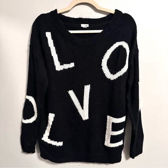 Garage Crewneck Love Long Sleeve Sweater Black White Women Small Valentines Day - Picture 1 of 5